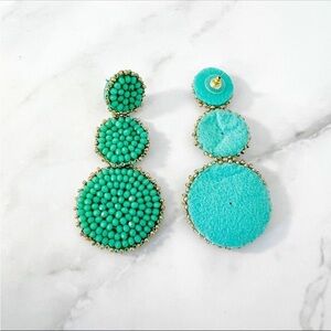 Disc Drop Beaded Teal and Gold Earrings